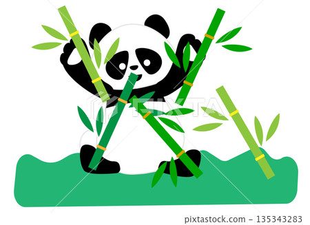 一隻熊貓揮舞著竹子歡呼的可愛插圖。 一隻熊貓揮舞著竹子歡呼的可愛插圖。 135343283