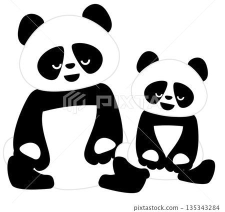 一幅可愛的插圖,描繪了一隻熊貓媽媽和她的小熊貓並排坐著的情景。 一幅可愛的插圖,描繪了一隻熊貓媽媽和她的小熊貓並排坐著的情景。 135343284