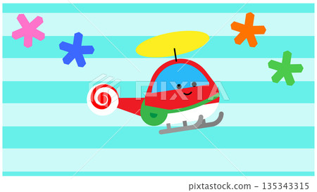Cute helicopter character illustration flying in the sky 135343315