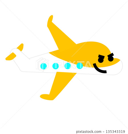 Illustration of a cool yellow airplane character flying in the sky Illustration of a cool yellow airplane character flying in the sky 135343319