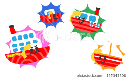 一組表情和動作各異的可愛船模插圖 135343508