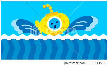 Cute submarine character illustration sailing through the sea Cute submarine character illustration sailing through the sea 135343512