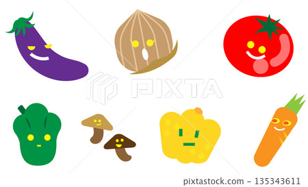 Illustration set of cute vegetable characters with expressions Illustration set of cute vegetable characters with expressions 135343611