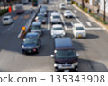 城市道路上行駛的汽車和城市景觀的抽象散景背景（失焦） 135343908