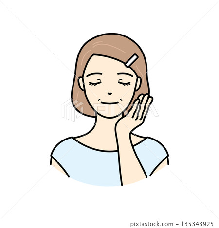 圖解:一位面帶微笑的老婦人將手放在臉頰上,檢查自己的皮膚狀況。 圖解:一位面帶微笑的老婦人將手放在臉頰上,檢查自己的皮膚狀況。 135343925