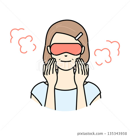 Illustration of a senior woman relaxing with a hot eye mask Illustration of a senior woman relaxing with a hot eye mask 135343938