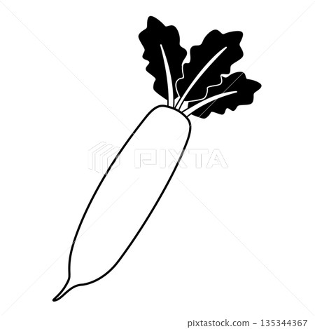 Simple radish illustration in black and white Simple radish illustration in black and white 135344367