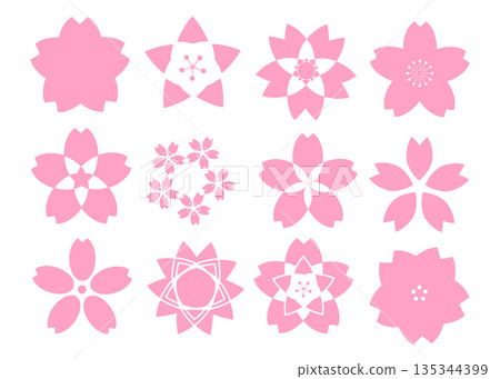 粉紅色櫻花花瓣圖示插圖集 135344399