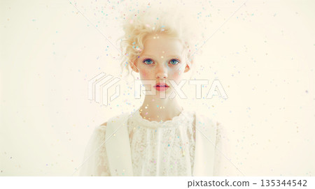 Albino woman in a white dress 135344542