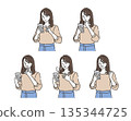 Emotional variation illustration set of a woman looking at a smartphone 135344725