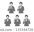 Set of facial expressions of businesswoman looking at smartphone 135344726