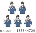 Illustration set of emotions of female high school students using smartphones 135344729