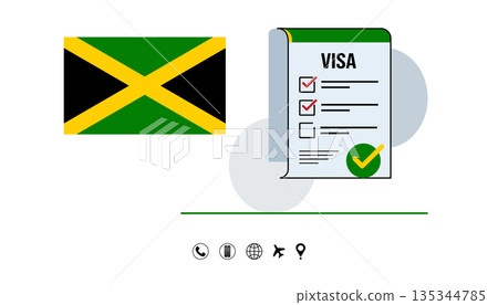 Jamaican Flag and Visa Checklist Illustration for Travel Requirements, Documentation, and Immigration. Jamaican Flag and Visa Checklist Illustration for Travel Requirements, Documentation, and Immigration. 135344785