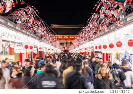 Tokyo: Nakamise Shopping Street at Sensoji Temple bustles with activity during the New Year holidays 135345341