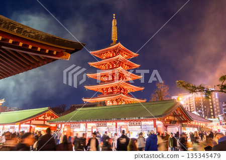 Tokyo: Sensoji Temple bustles with people during the New Year holidays 135345479