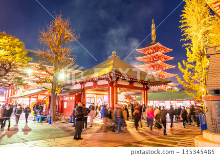 Tokyo: Sensoji Temple bustles with people during the New Year holidays 135345485
