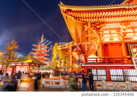 Tokyo: Sensoji Temple bustles with people during the New Year holidays 135345488