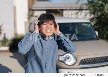 Man whose car broke down Man whose car broke down 135346089