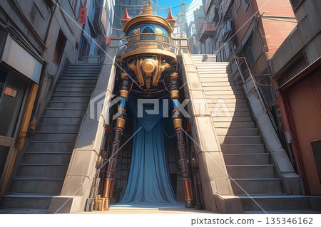 遊戲背景：一道傳送門夾在樓梯和一道神秘的埃及風格大門之間。 135346162