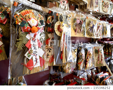 New Year's decorations lined up on the sales floor 135346252