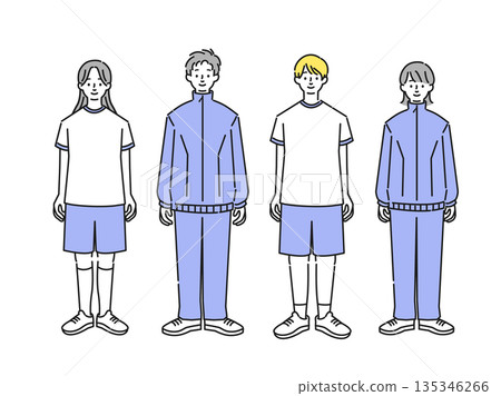 身穿運動服和球衣的男女全身插圖 135346266