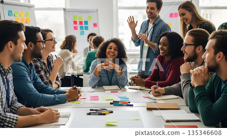 People Meeting for the First Time at a Workshop and Actively Communicating for Team Building 135346608