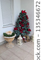 Ornamental holiday embellishments decorating entrance area 135346672