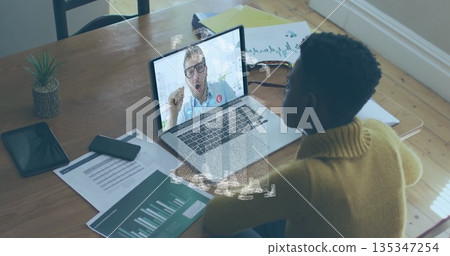 Working woman wearing yellow sweater using laptop at home office, with smartphone, copy space Working woman wearing yellow sweater using laptop at home office, with smartphone, copy space 135347254