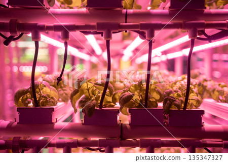 Smart technologies for agribusiness, modern greenhouse growing various microgreens under phyto lamps Smart technologies for agribusiness, modern greenhouse growing various microgreens under phyto lamps 135347327