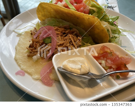 Mexican Taco Plate: A platter of tortillas and various fillings. Mexican Taco Plate: A platter of tortillas and various fillings. 135347363