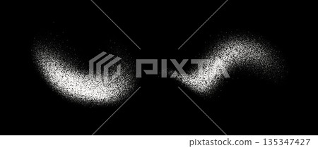 Salt or sugar powder splashes. Flying flower particles burst. White dust, sand and snow texture piles. Spices flake and granule scattered on surface. Vector Stipple sprayed grit speckles, dots, pieces Salt or sugar powder splashes. Flying flower particles burst. White dust, sand and snow texture piles. Spices flake and granule scattered on surface. Vector Stipple sprayed grit speckles, dots, pieces 135347427