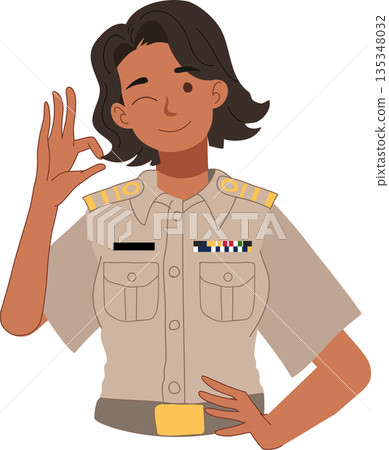 female government officer wearing official uniform making ok hand gesture female government officer wearing official uniform making ok hand gesture 135348032