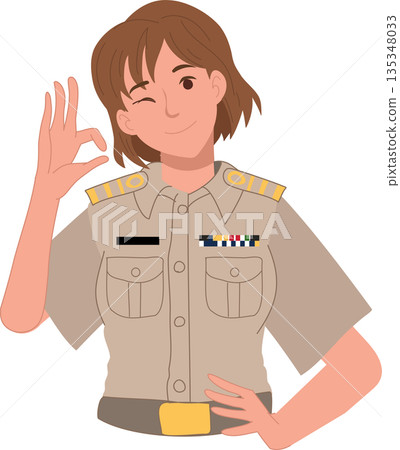 woman civil servant character in professional uniform smiling with approval sign 135348033