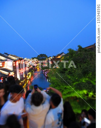 China, Suzhou, Shantang Street night view diorama style China, Suzhou, Shantang Street night view diorama style 135348591