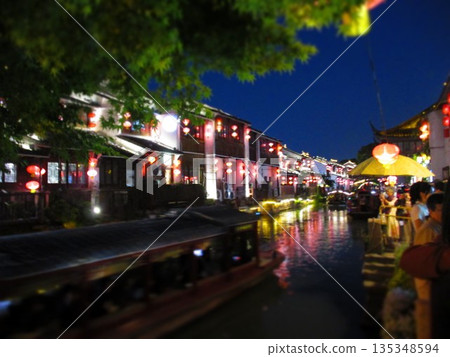 China, Suzhou, Shantang Street night view diorama style 135348594