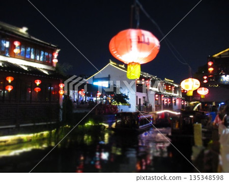 China, Suzhou, Shantang Street night view diorama style China, Suzhou, Shantang Street night view diorama style 135348598