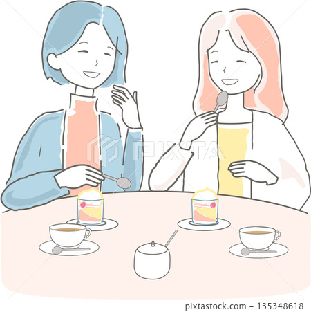 Illustration of women enjoying traveling and shopping Illustration of women enjoying traveling and shopping 135348618