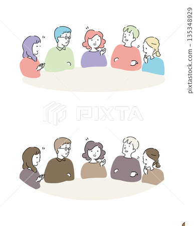 五位成年人坐著討論的畫面 五位成年人坐著討論的畫面 135348929