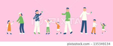 一組描繪一個家庭發現四葉草的插圖 135349134