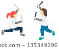 Illustration material of two women cheering for sports 135349196