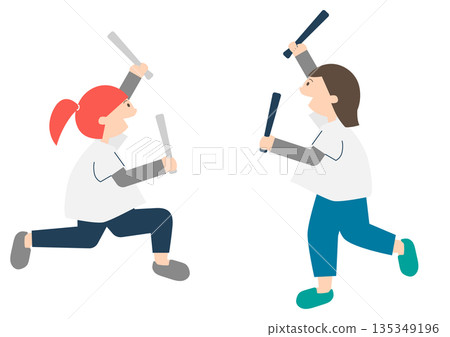 Illustration material of two women cheering for sports 135349196