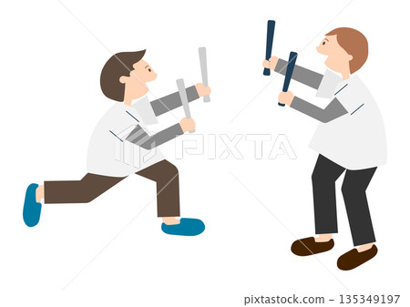 Illustration material of two men cheering for sports Illustration material of two men cheering for sports 135349197
