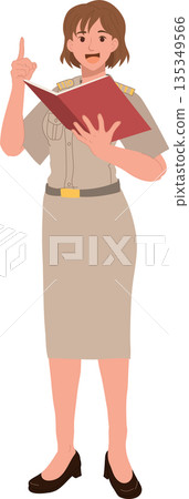 female government worker in uniform presenting information education concept female government worker in uniform presenting information education concept 135349566