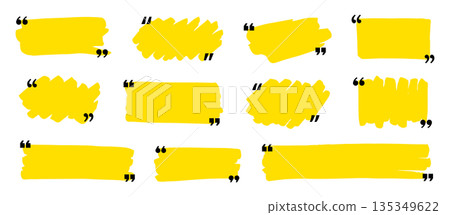 Quotation mark text box frame set. Hand drawn marker brush stroke text message frame background. Quotation mark dialog speech, square, chat banner design template. Vector Quotation mark text box frame set. Hand drawn marker brush stroke text message frame background. Quotation mark dialog speech, square, chat banner design template. Vector 135349622