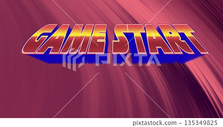 Floating stylized 3D GAME START text swirling in virtual graphic space, enhancing gaming theme Floating stylized 3D GAME START text swirling in virtual graphic space, enhancing gaming theme 135349825