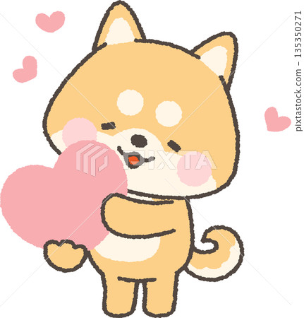 Brown Shiba Inu holding a heart Brown Shiba Inu holding a heart 135350271