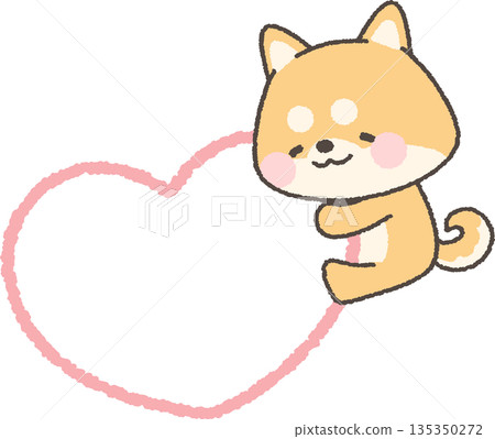 Brown Shiba Inu hugging a heart 135350272