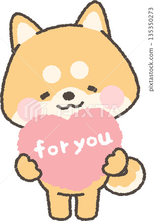 A brown Shiba Inu dog holding a heart that says "for you" 135350273