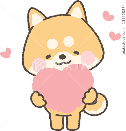 Brown Shiba Inu holding a heart Brown Shiba Inu holding a heart 135350274