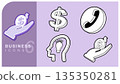 Set of business and finance icons. Money growth in hand, investment, creative idea and strategy, and contact support phone call. Ideal for web, apps, presentations, and financial design. Vector EPS. 135350281
